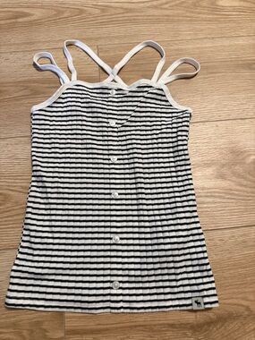 Striped Button-Front Tank Top in White and Navy size 9-10